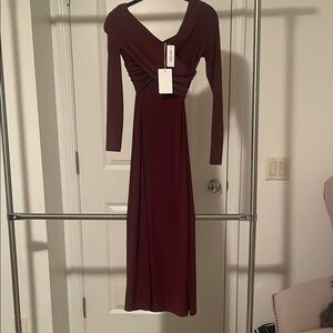 Aritzia Red V-Neck Long Sleeve Gown